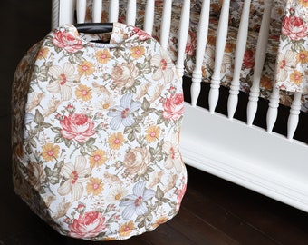 Floral Car Seat Cover - Carseat Canopy - Carseat Cover - Baby Nursing Cover - Multi use Cover - Shopping Cart cover - High Chair Cover -Baby