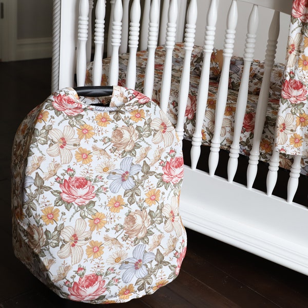 Floral Car Seat Cover - Carseat Canopy - Carseat Cover - Baby Nursing Cover - Multi use Cover - Shopping Cart cover - High Chair Cover -Baby