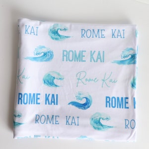 Wave Personalized Baby Blanket - Ocean Nursery - Wave Nursery - Ocean Blanket - Stretchy Blanket with Name - Jersey Ocean Baby Blanket Boy