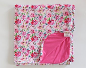 Peony Pink Floral Dream Blanket - Pink Floral Bamboo Blanket - Girl Bamboo bed blanket - Bamboo Throw Girl -  Bamboo