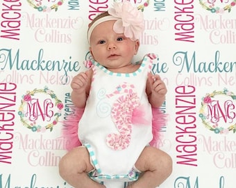 Baby Blanket - Baby Girl Blanket - Personalized Baby Blanket - Monogram Baby Blanket - Swaddle Receiving Blanket -  Custom Blanket