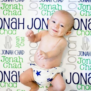 Monogram Baby Blanket Boy Blanket Personalized Baby Blanket Swaddle Receiving Blanket Baby Shower Gift image 1