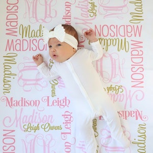 Monogram Baby Blanket Personalized Baby Blanket Swaddle Receiving Blanket Baby Shower Gift