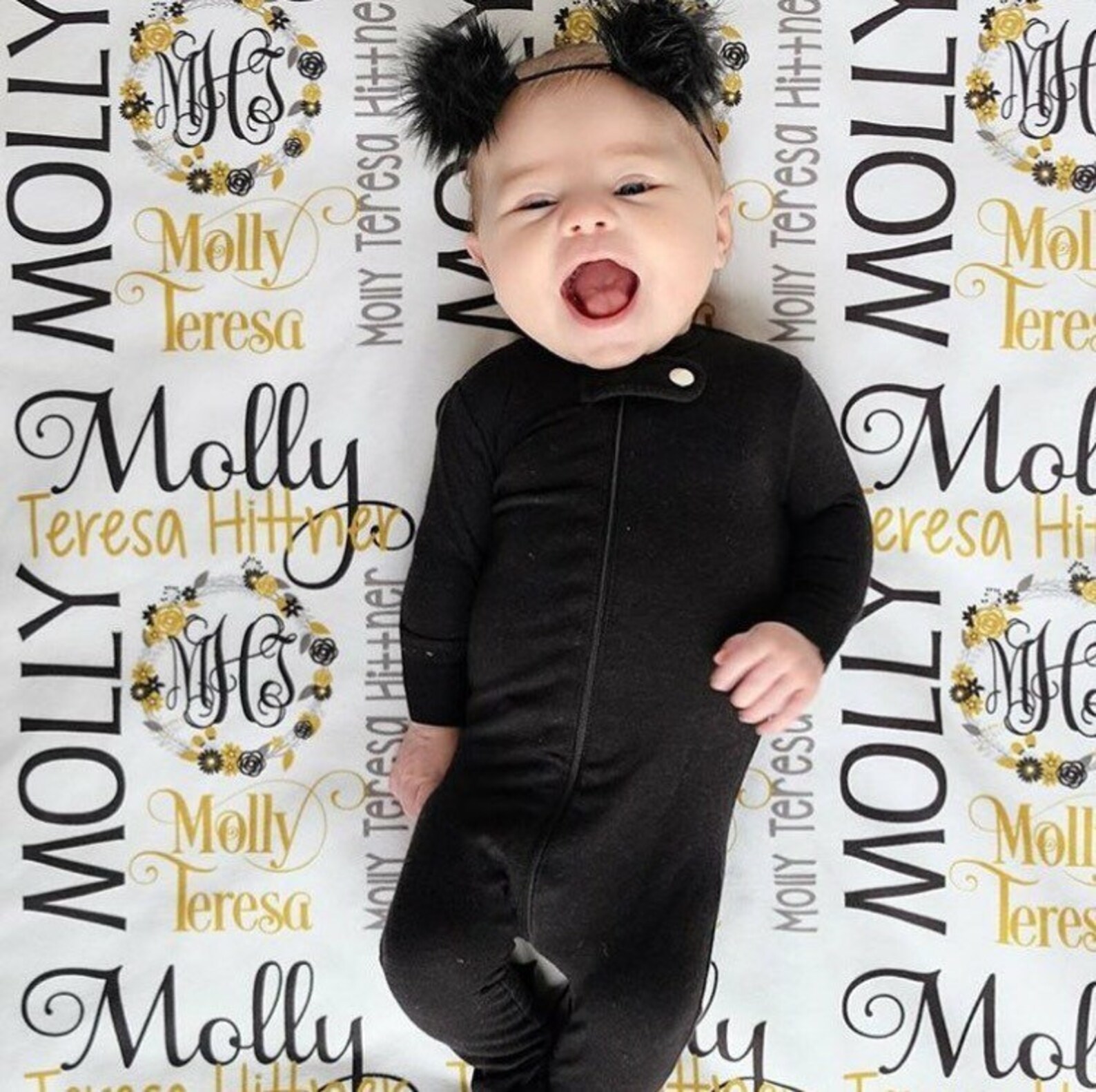 Baby Girl Floral Blanket Personalized Baby Blanket Monogram Etsy