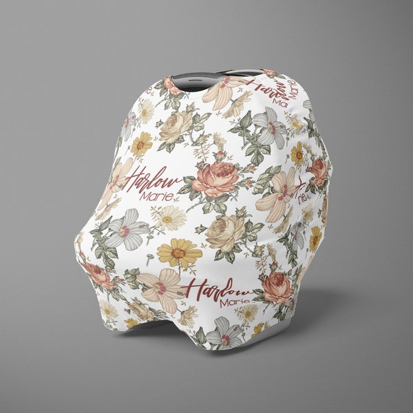 Girl Vintage Floral Personalized Car Seat Cover - Personalized Nursing Cover - Highchair Cover - Car Seat Cover - Nursing Cover - Canopy