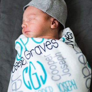 Monogram Baby Blanket Boy Blanket Personalized Baby Blanket Swaddle Receiving Blanket Baby Shower Gift image 5