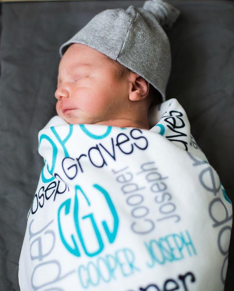 Monogram Baby Blanket- Boy Blanket- Personalized Baby Blanket- Swaddle Receiving Blanket- Baby Shower Gift
