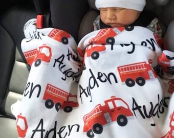 FireTruck Blanket - Fire Truck Baby Blanket - Personalized Baby Blanket - Firemen Baby Blanket - Firetruck Gift - Firemen Gift - Firefighter