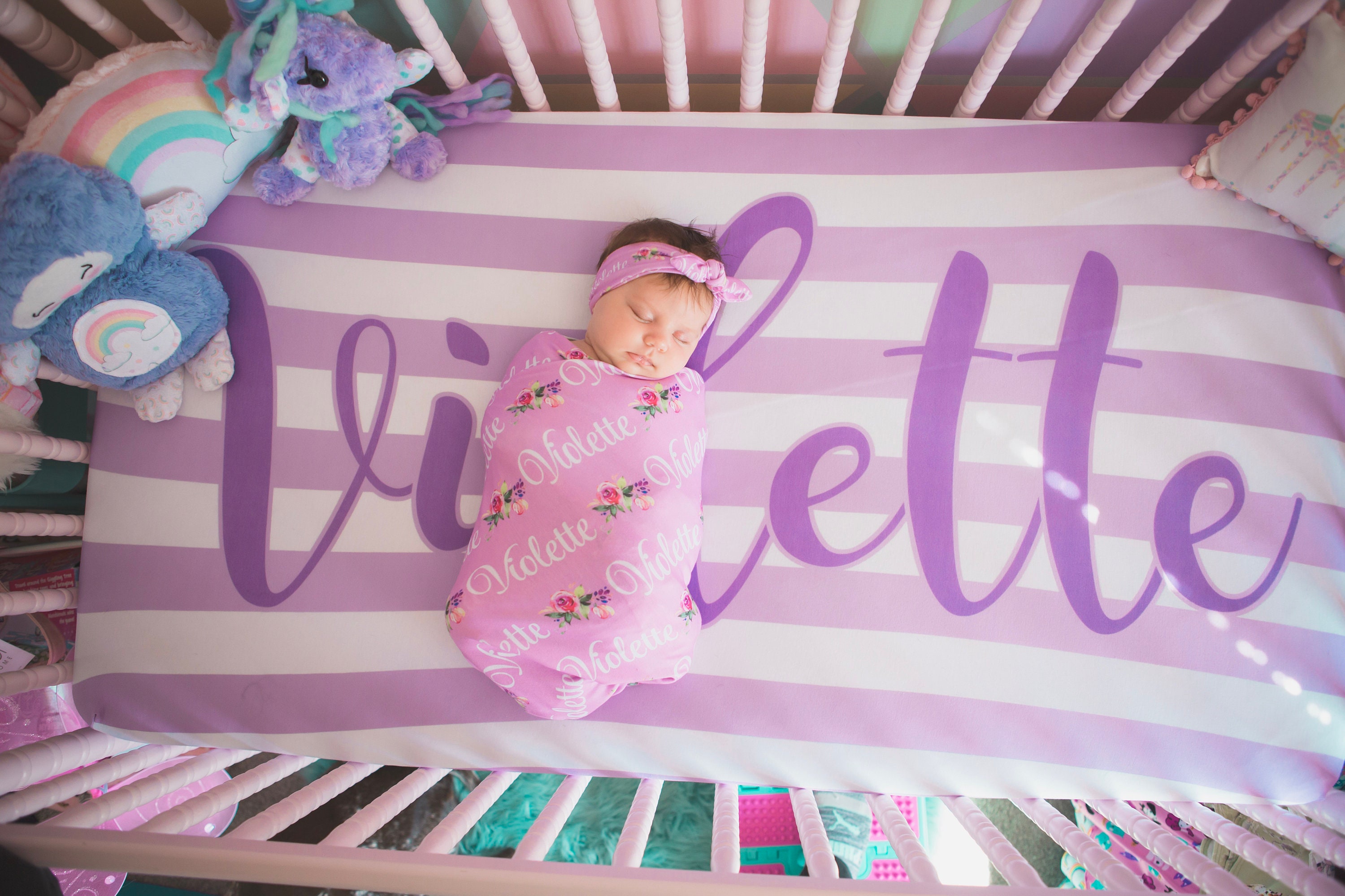 Personalized Crib Sheet | Pretty Bow Garland