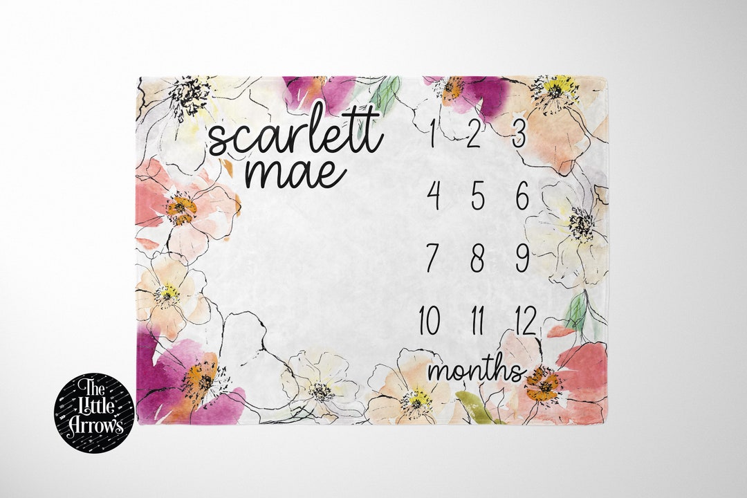 Floral Milestone Blanket Monthly Baby Blanket Month Baby Blanket Girl