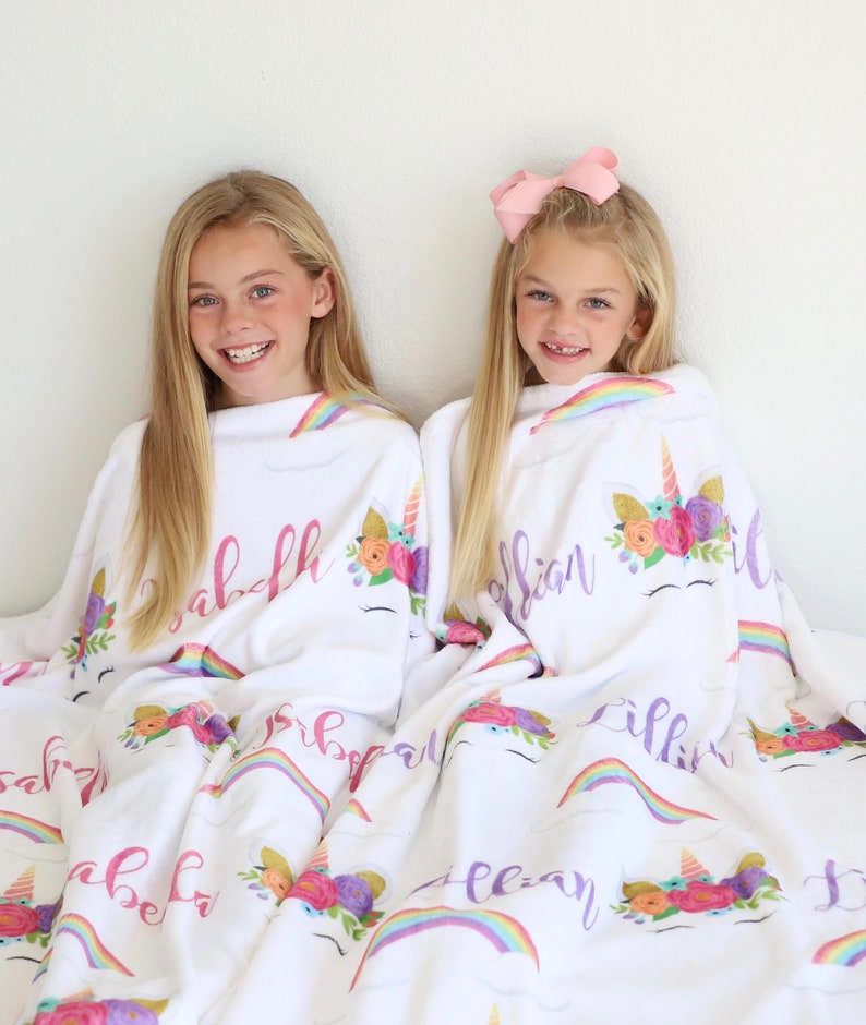 Unicorn Blanket Personalized Unicorn Blanket Unicorn Monogram Girl Blanket Unicorn Room Girl Name Blanket Name Blanket Blanket image 1