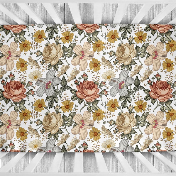 Vintage Floral Crib Sheet - Baby Girl Crib Sheet - Nursery Bedding - Girl Crib Sheet - Floral Baby Bedding