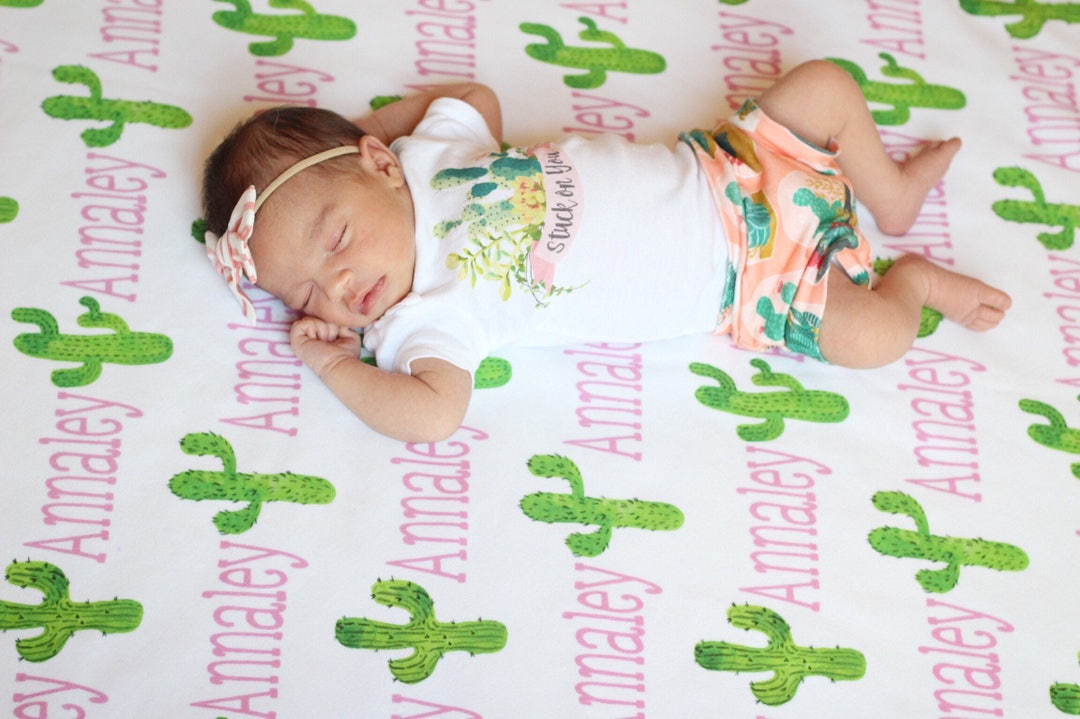 Cactus Blanket Cactus Girl Blanket Baby Girl Name Blanket Personalized