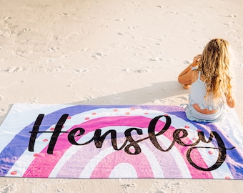 Rainbow Girl Beach Towel - Rainbow Towel - Kid Pool Towel - Rainbow Pool Towel with Name - Kid Summer Gift - Personalized Beach Towel -Beach