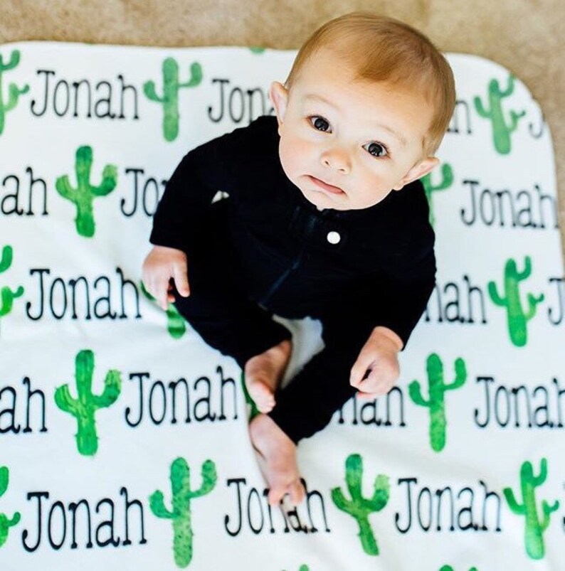 Cactus Blanket Baby Name Blanket Personalized Baby Blanket Etsy