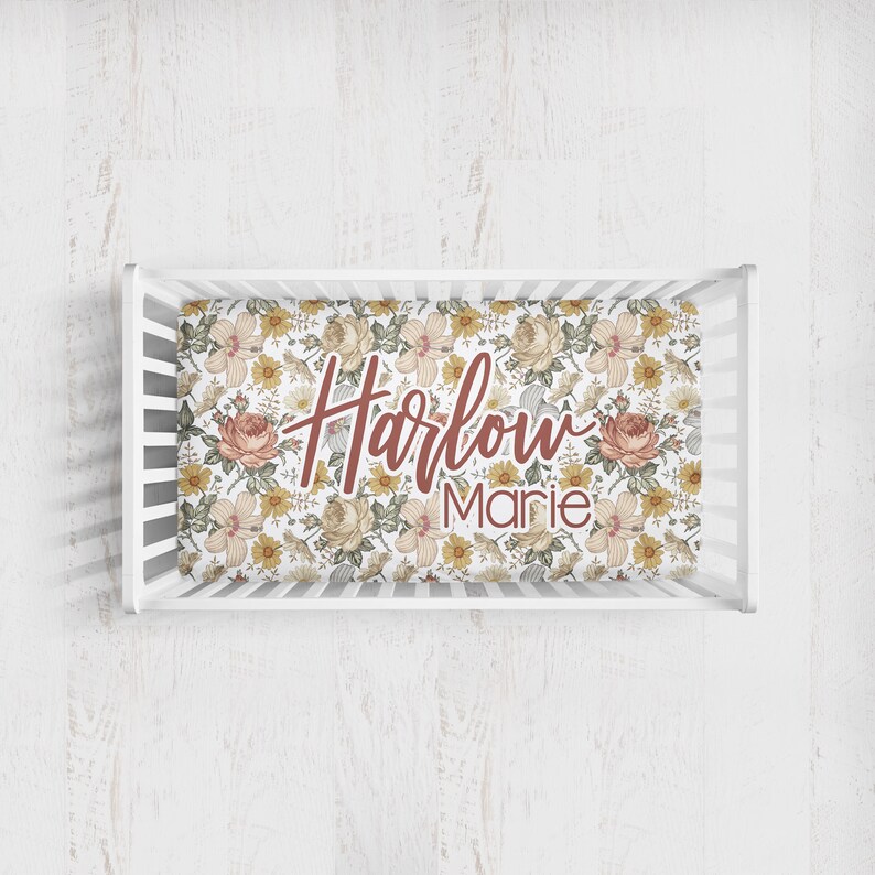 Floral Personalized Crib Sheet Baby Girl Crib Sheet Etsy