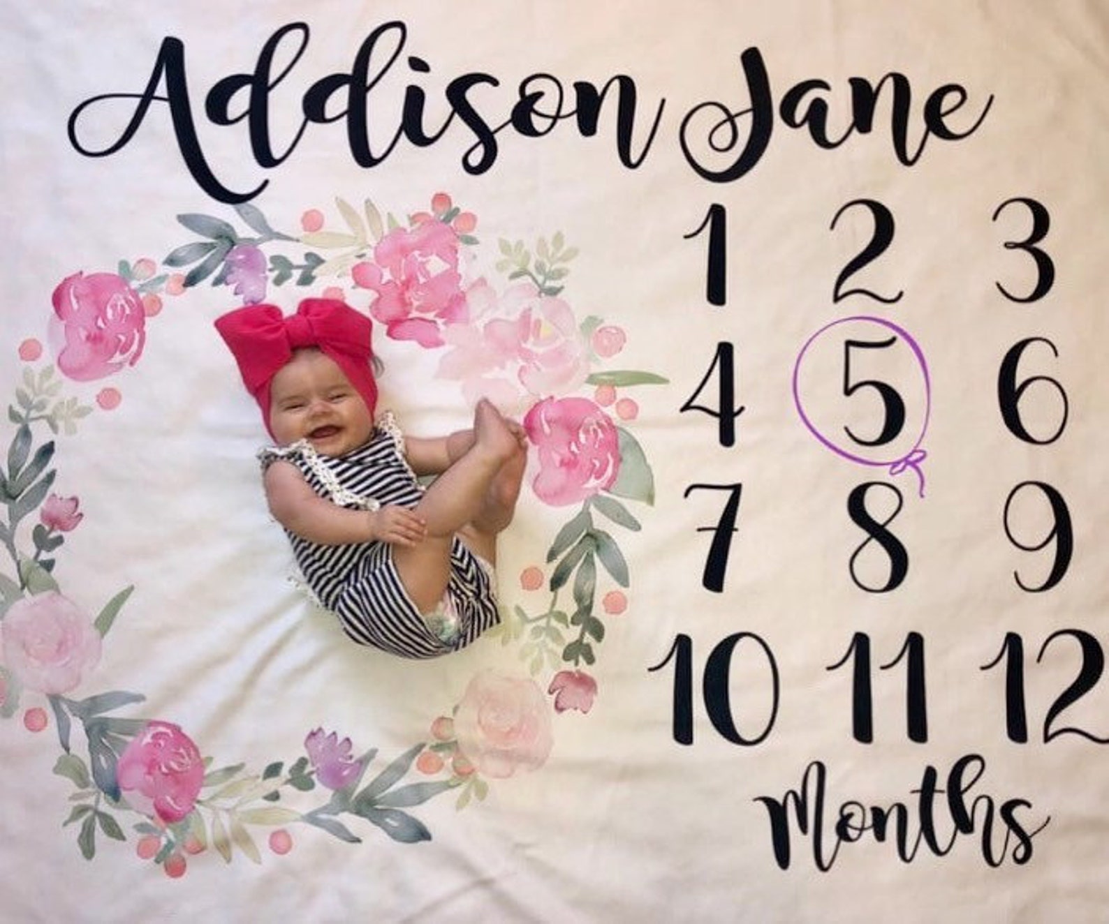 Baby Girl Milestone Blanket Monthly Baby Blanket Month Etsy