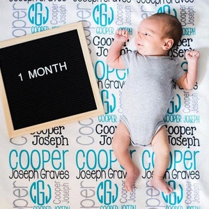 Monogram Baby Blanket Boy Blanket Personalized Baby Blanket Swaddle Receiving Blanket Baby Shower Gift image 4