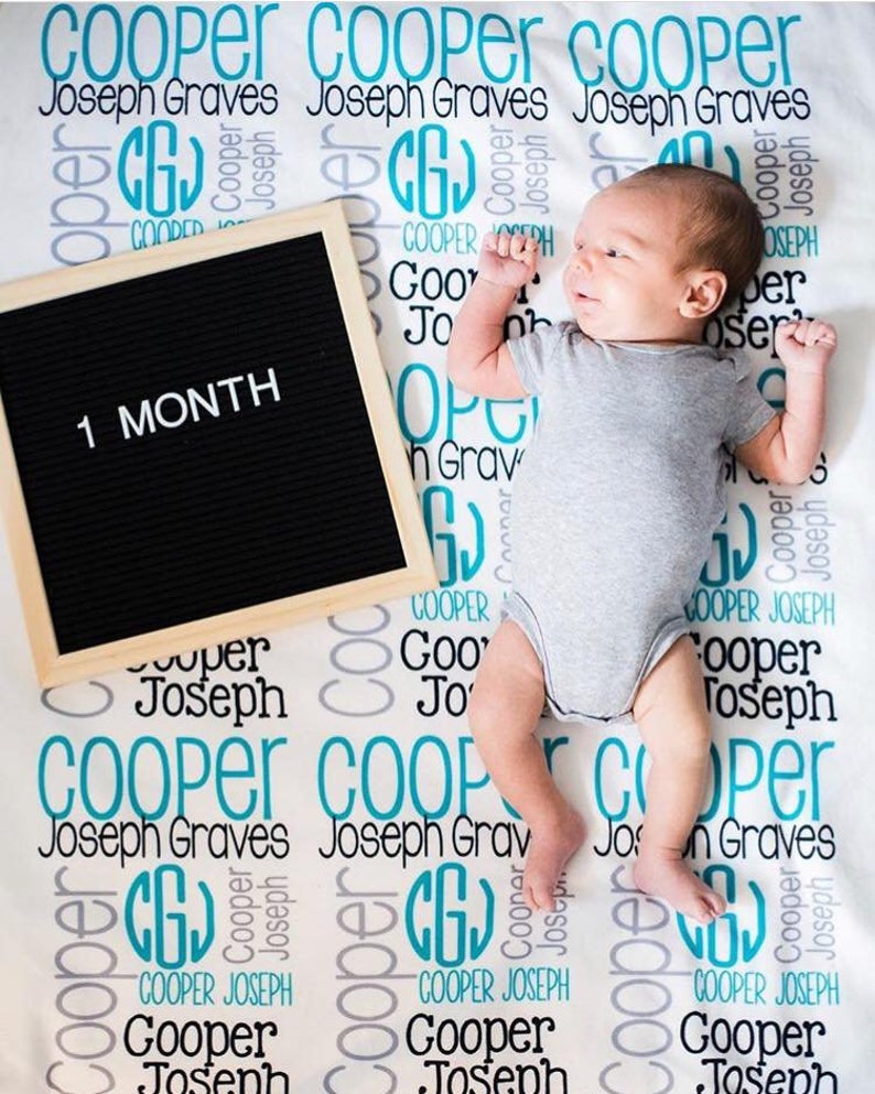 Monogram Baby Blanket Boy Blanket Personalized Baby Blanket Swaddle Receiving Blanket Baby Shower Gift image 4