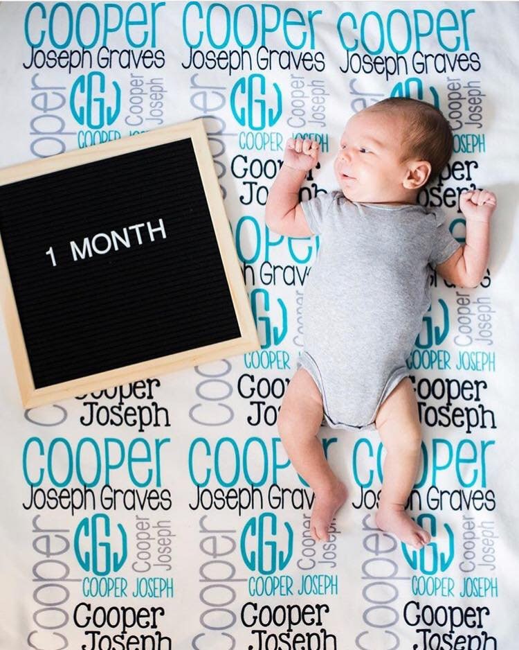Monogram Baby Blanket- Boy Blanket- Personalized Baby Blanket- Swaddle Receiving Blanket- Baby Shower Gift