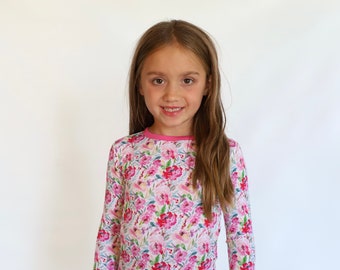 Peony Floral Girl Bamboo Pajamas - Pink Floral Girl Gift - Girl Pajamas - Bamboo Baby Pajamas -  Bamboo Pajamas