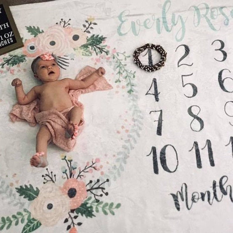 Monthly Baby Blanket Girl Month Baby Blanket Floral Etsy