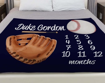 Boy Monthly Blanket - Baseball Milestone Blanket - Milestone Blanket - Month Blanket - Baseball Nursery - Personalized Baby Blanket