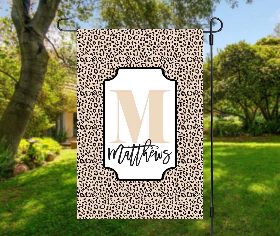 Leopard Garden Flag Floral Yard Flag Personalized Yard Etsy