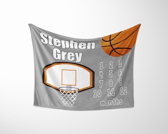 Boy Monthly Blanket - Basketball Milestone Blanket - Milestone Blanket - Month Blanket - Basketball Nursery - Personalized Baby Blanket