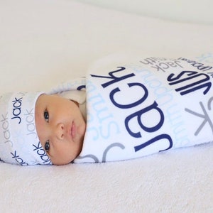 Monogram Baby Blanket Boy Blanket Personalized Baby Blanket Swaddle Receiving Blanket Baby Shower Gift image 3