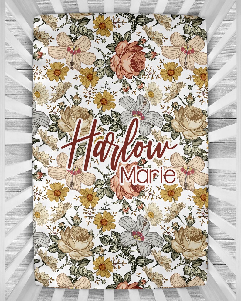 Floral Personalized Crib Sheet Baby Girl Crib Sheet Etsy