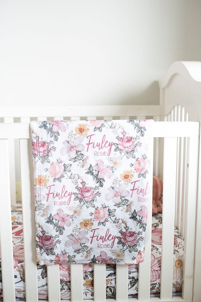 Floral Personalized Crib Sheet Baby Girl Crib Sheet Etsy