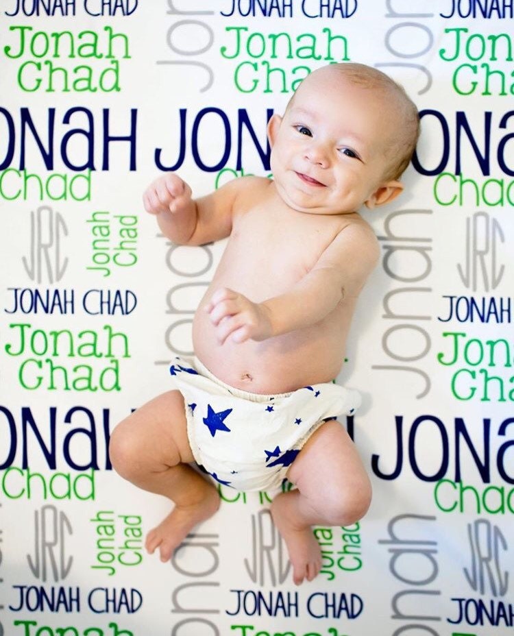Monogram Baby Blanket- Boy Blanket- Personalized Baby Blanket- Swaddle Receiving Blanket- Baby Shower Gift