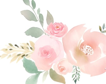 Watercolor Floral Pink Clipart Bouques Free Commercial Use Flowers Aquarelle Roses Light Digital Download Clip Art PNG