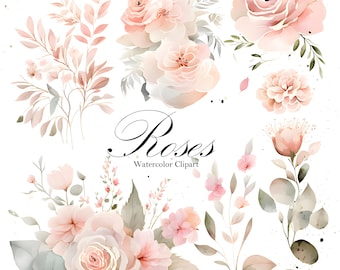 Watercolor Floral Pink Clipart Free Commercial Use Flowers Aquarelle Roses Bouquets Light Watercolour Digital Download Clip Art PNG
