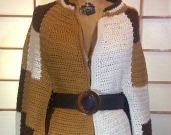 Set gonna poncho all'uncinetto anni '70 - Gonna mantella in lana color block anni '60 mod