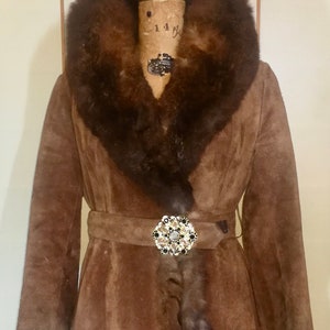 70s Suede Fur Fit an Flare Coat Distressed Leather Almost Famous Penny Lane Hippy Russian Princess Small S