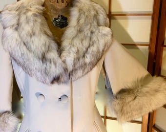 Lilli Ann Cream White Cape Coat Fox Fur 60s VTG Winter Wedding