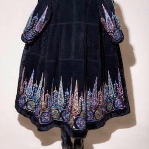 Embroidered Black Suede Coat- Full Length Festive Elegant Afghan  Ethnic Penny Lane Almost Famous 42" Bust sherpa shearling