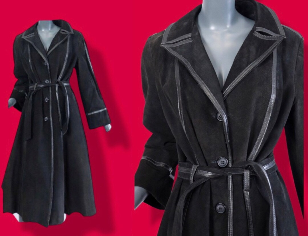 70’s Suede and Leather Inlay Trench Coat Spy - Etsy