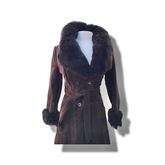 Neiman Marcus 70’s Suede Shearling Coat Brown - image 6
