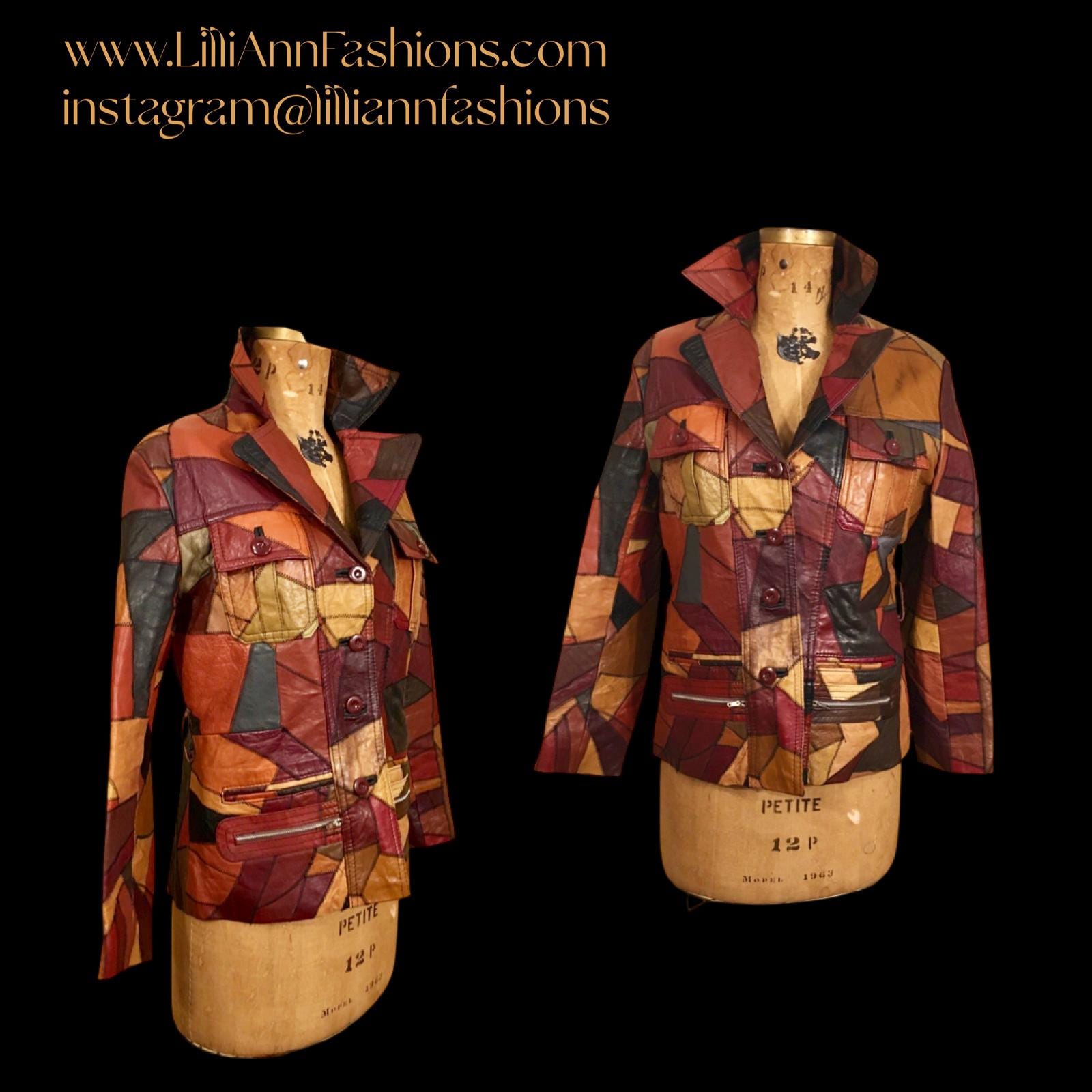 70's Vintage Patchwork Leather Jacket 42” Bust Boho Hippy