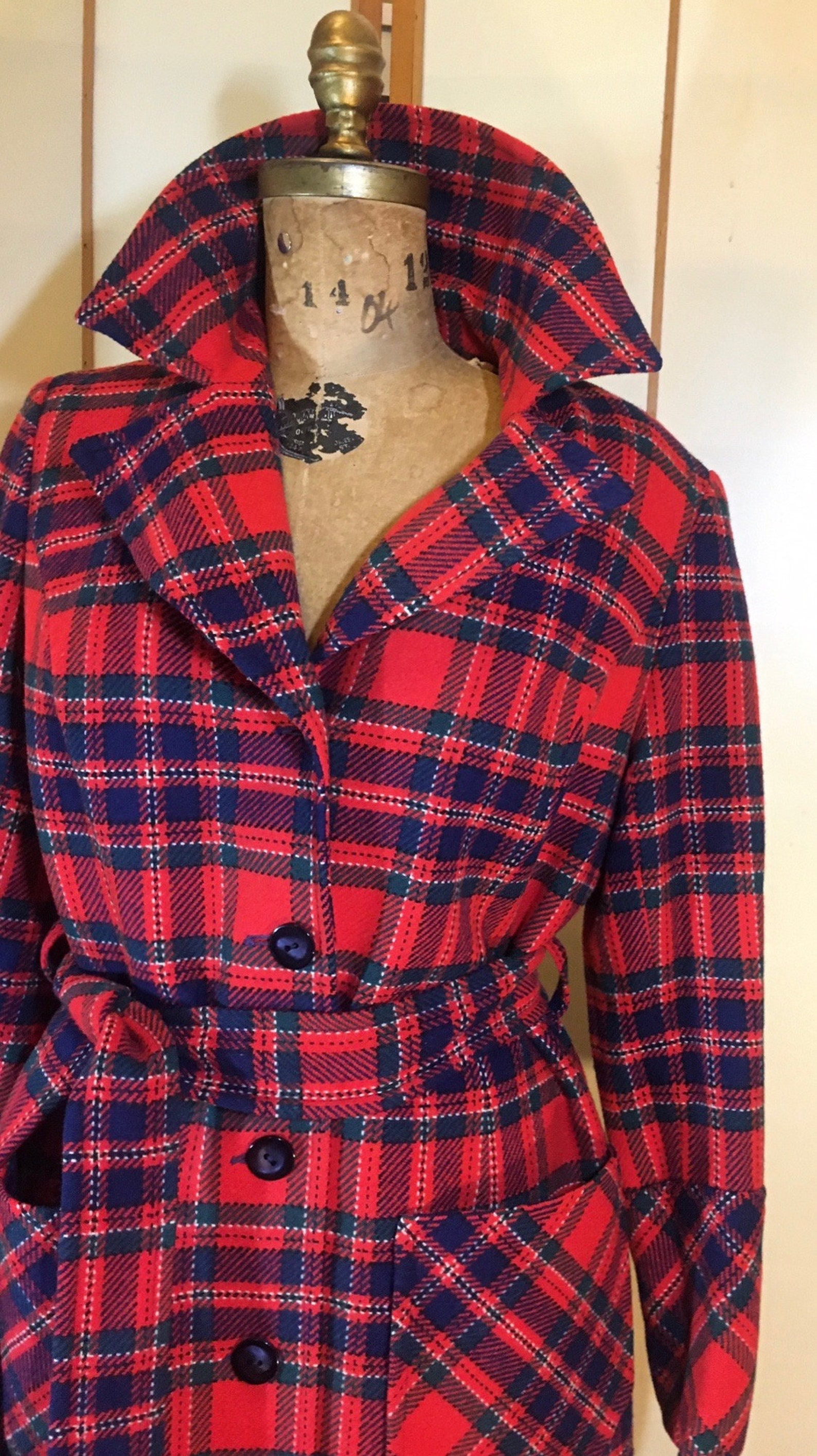 Women's Vintage Coat Plaid Pendleton Wool Red Fit Flare Etsy
