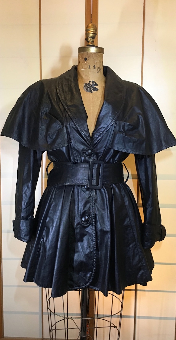 Vintage Coat-70s 80s Black Leather Dress Studio 54