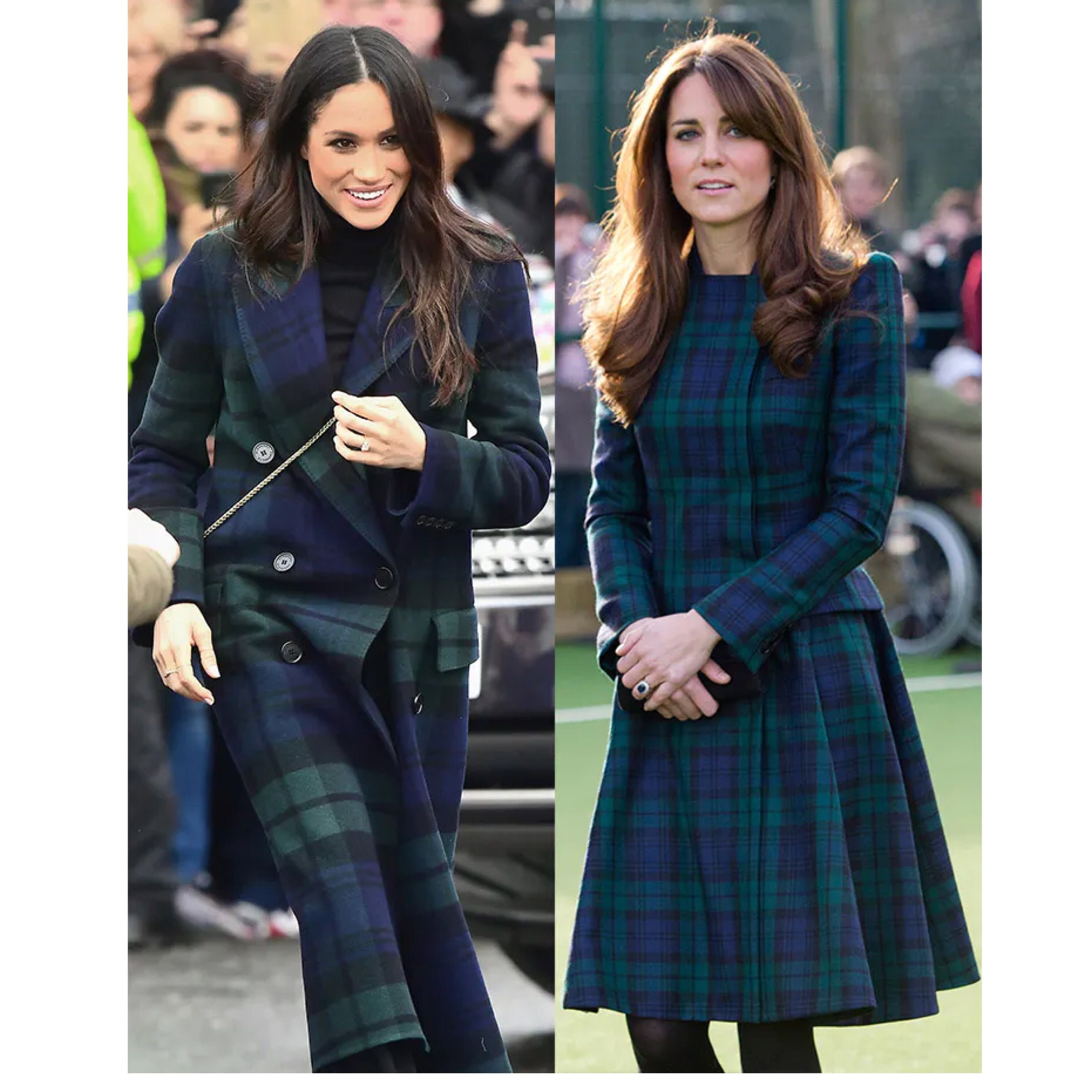green and black checkered wool coat