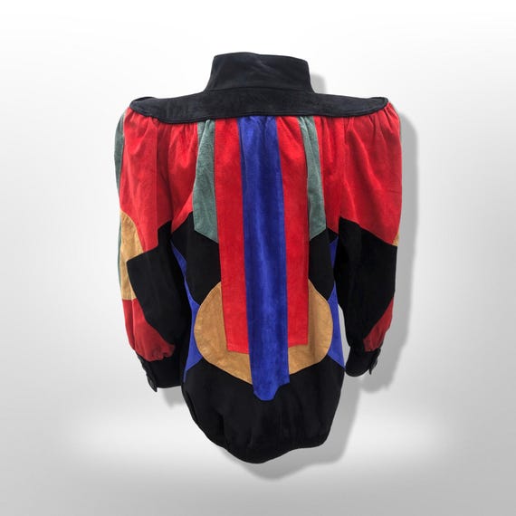 Suede Abstract Mosaic Color Block Rainbow Dolman … - image 3