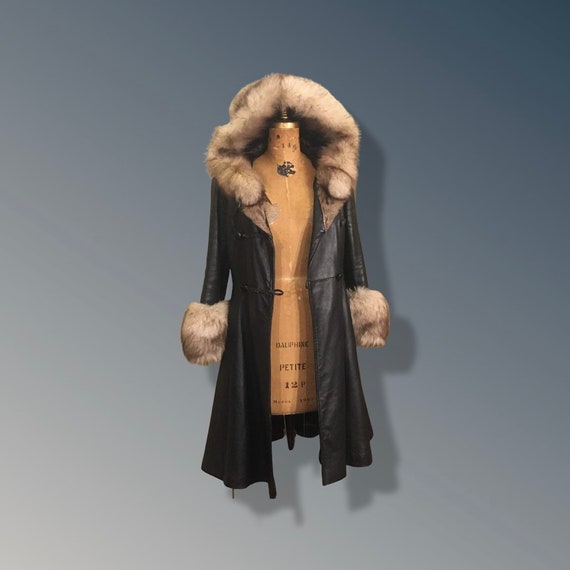 Vintage 70’s Leather Coat with Fox Fur Hood and C… - image 7