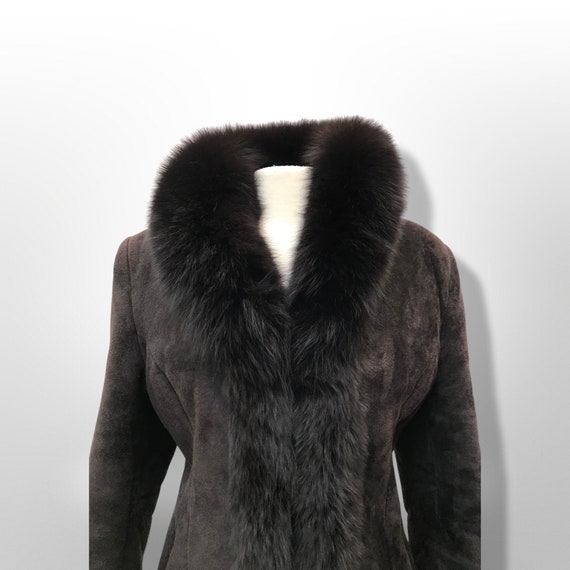 Luxury Suede and Fox Fur Scalloped Hem Luxury War… - image 9