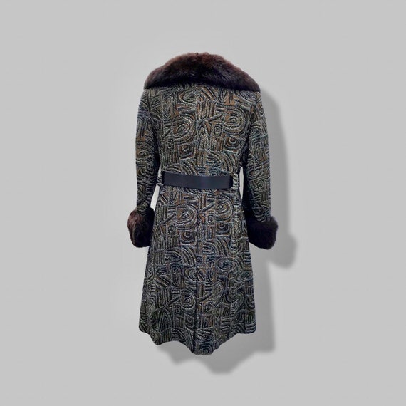 60’s Mod Vintage Tapestry Wool Carpet Coat Black … - image 9