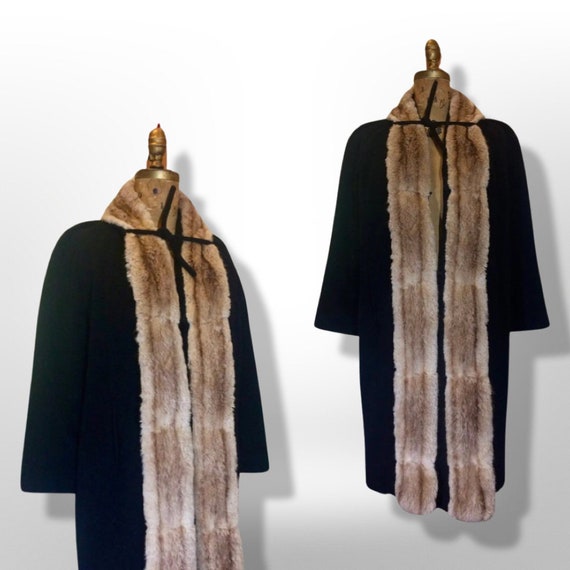 40s Cashmere Fur Coat  Film Noir Deco  Tuxedo Hon… - image 3
